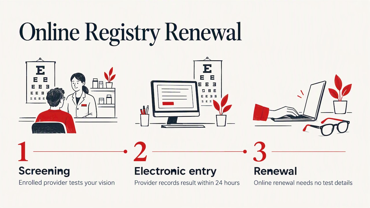 Steps from vision screening to online renewal