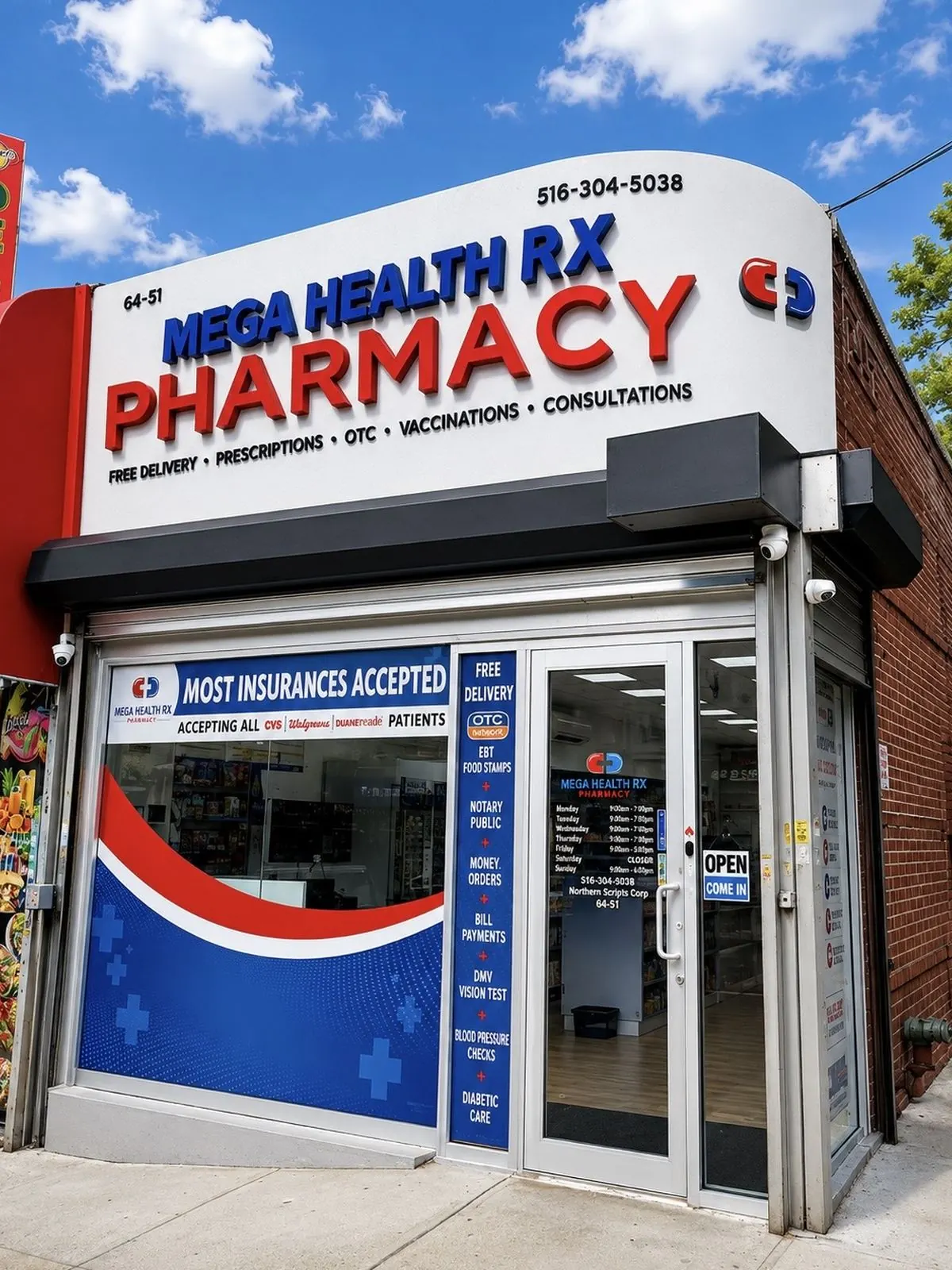 Mega Health Rx Pharmacy storefront on 108th Street, Forest Hills